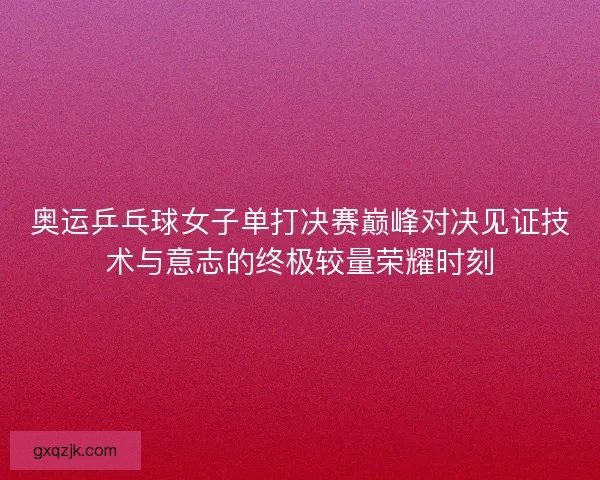 奥运乒乓球女子单打决赛巅峰对决见证技术与意志的终极较量荣耀时刻